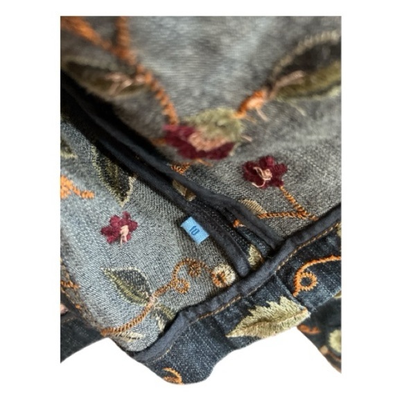 Doncaster Dark Denim Floral Embroidered Jean Jacket Cropped Boho Peacoat Size 10 - Picture 4 of 12